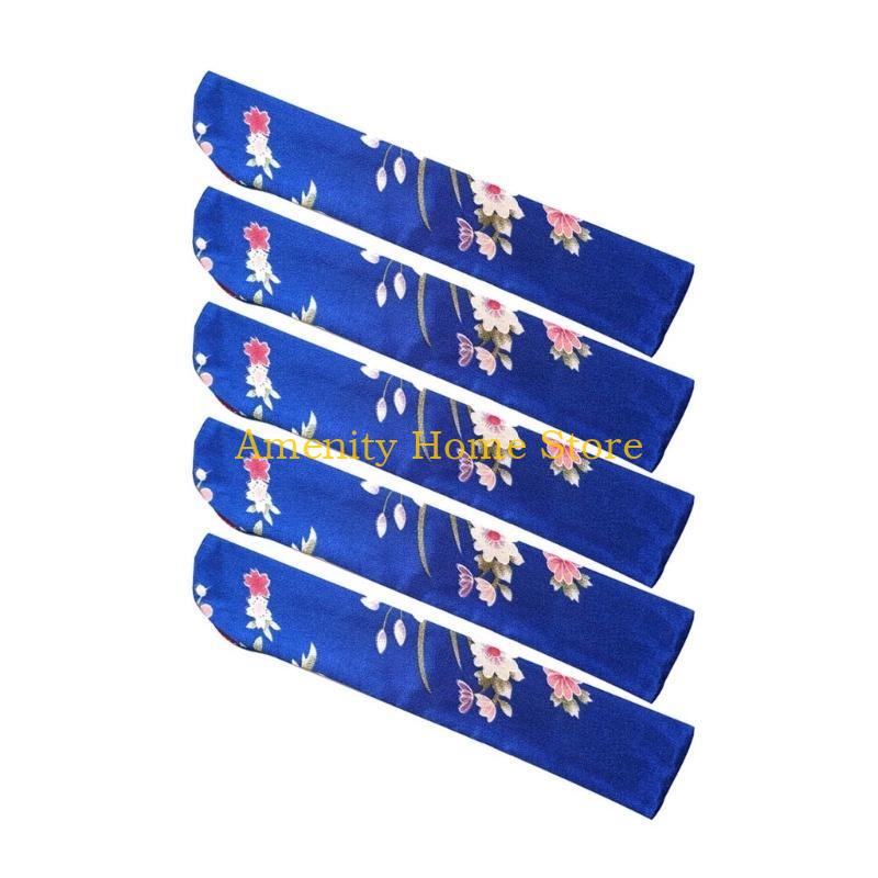 F26C 5Pcs Elegant Vintage Flower Folding Fan Silk Storage Bag Dustproof Protective Pouch Chinese Hand Fan Cover Case Sleeve