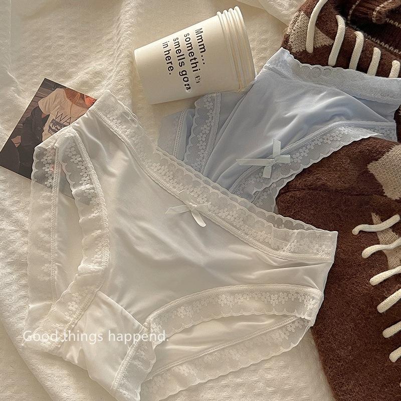 6PCS Seamless Women's Underwear Ice Silk Mid-Waist Breathable Pure Cotton Antibacterial Lace Triangle Mask Pants