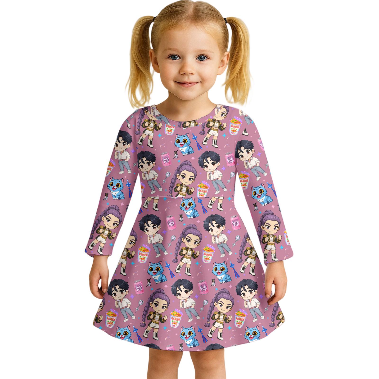 

Kids Girls Casual Daily Dress Cute Cartoon Print Long Sleeves Dance Wear Princess Dress 2-12 Years 120 фіолетовий