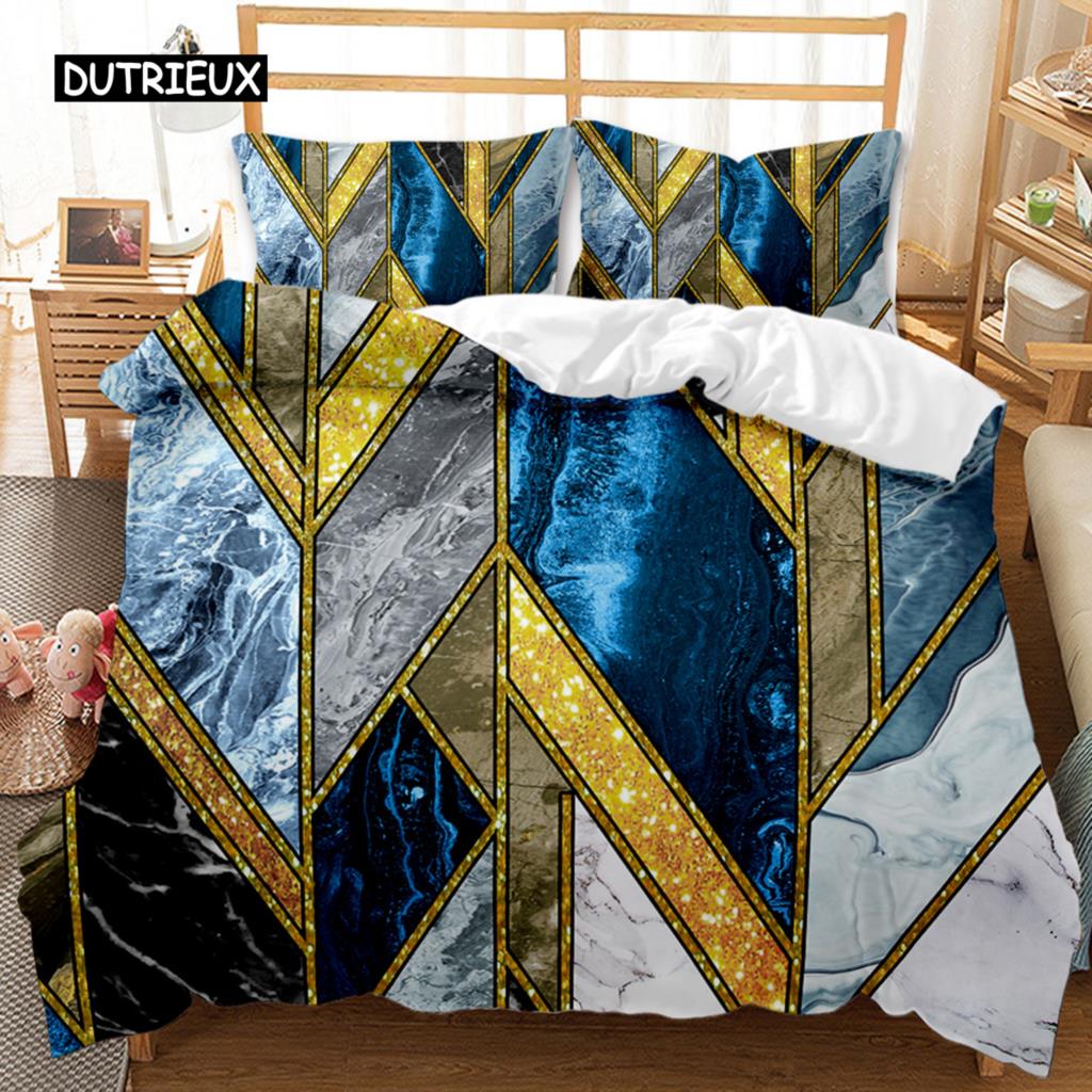 Marble Duvet Cover Set Black White Gold Abstract Marble Texture Printed Black White Double Queen King Size Polyester Bedding Set