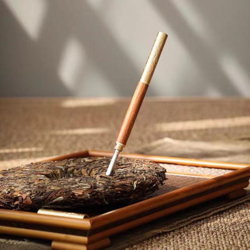 Ruyi golden hoop stick tea knife tea needle ebony wood huanghuali wood double-use Pu'er tea cake opener tea prying tool