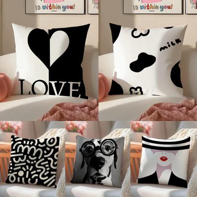 Advanced Black White Cushion Cover Linen Pillowcase Cover Soft Decor for Sofa Home Room