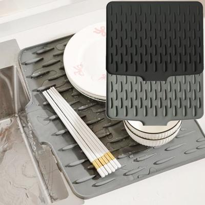 Silicone Dish Drying Mat for Kitchen Non-Slip Slope Drain Mat Heat-insulating Pot Pads Tableware Fruit Drain Mats Kitchen Tool
