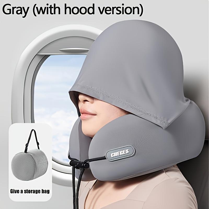 Adjustable U-Shaped Neck Pillow 1pc Hooded Synthetic Fiber Hand Washable Multiple Colors for Car Travel Outdoor Use 100% Filling Comfort Fit