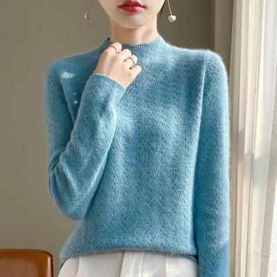 Kasjmier trui voor dames: Holle kanten kraag, Gebreide pullover, Halve col, 100% wol, Losse pasvorm