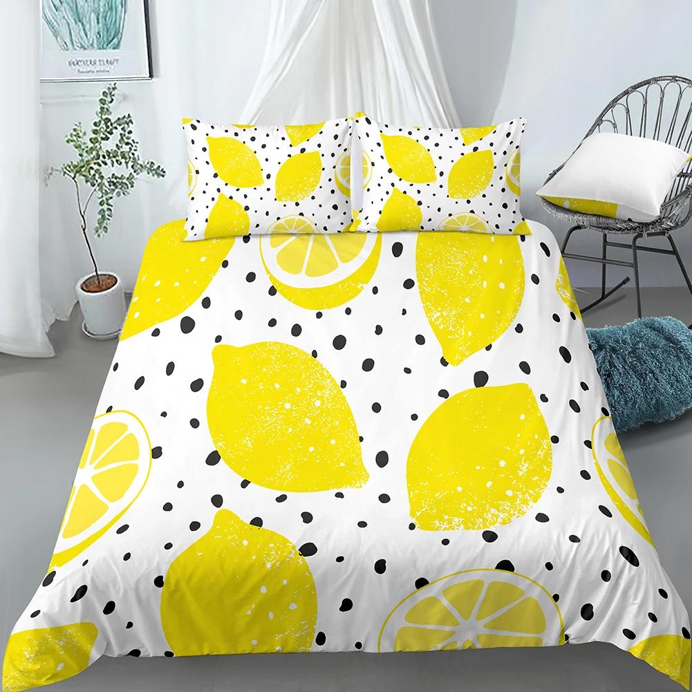 Lemon Printed Yellow Fruit Theme Duvet Cover Cute Cartoon Polyester Quilt Cover For Children Women Gifts For Bedroom Decorations