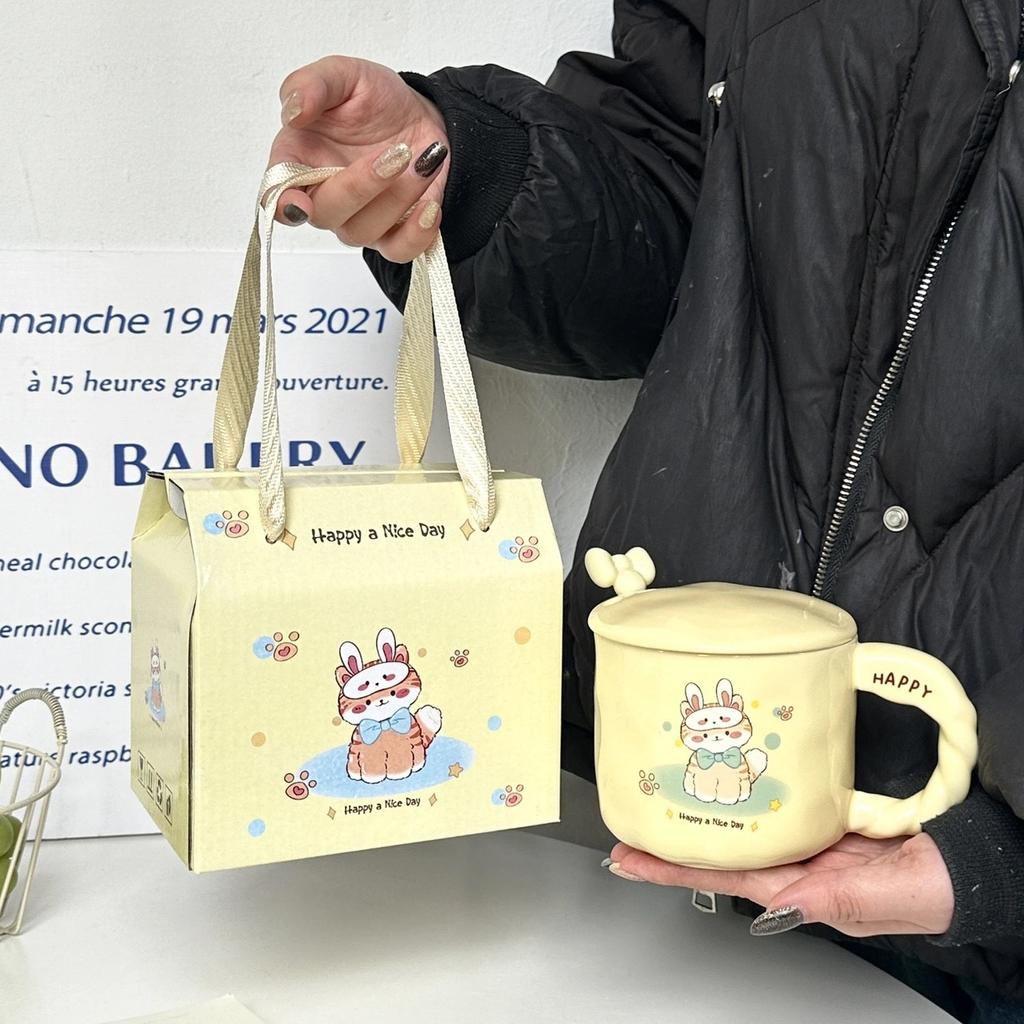 High Value Cat Cup Couple Large Capacity Coffee Cup with Lid Spoon Cute Cartoon Gift Ceramic Mug