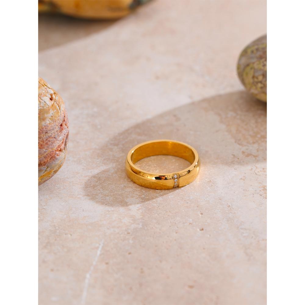 Eetit High Quality Polished Metal Cubic Zircon Golden PVD Ring Charm PVD Plated Stainless Steel Fashion Trend Jewelry