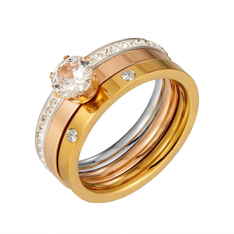 Luxus 3-in-1 Edelstahl Ring Set CZ Kristall Strass Gold Farbe Fingerring Für Frauen Mädchen Braut Liebe Hochzeit Schmuck 7 beige
