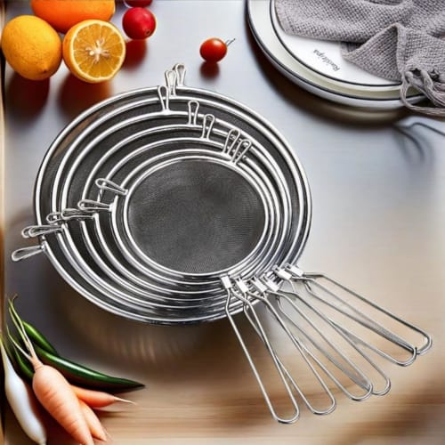 GrnArt Stainless Steel Flour Sifter, Strainer for Kitchen, Stainless Steel Colander with Handle, for Soba, Udon, and Draining, Flour Sifter, Mesh Flou