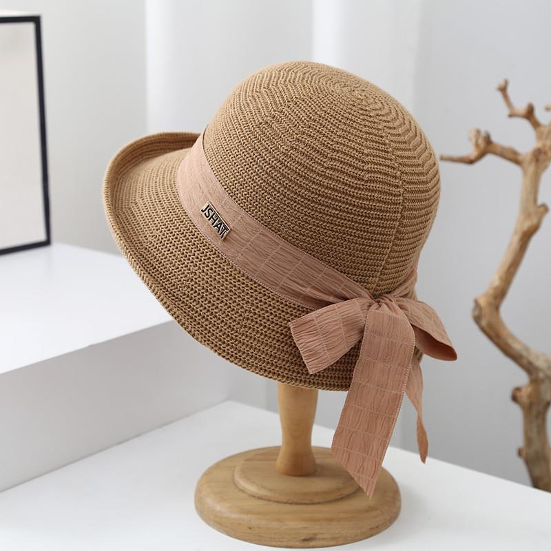 Bow streamer fisherman hat women spring and autumn early winter casual versatile basin hat fashionable and elegant knitted top hat