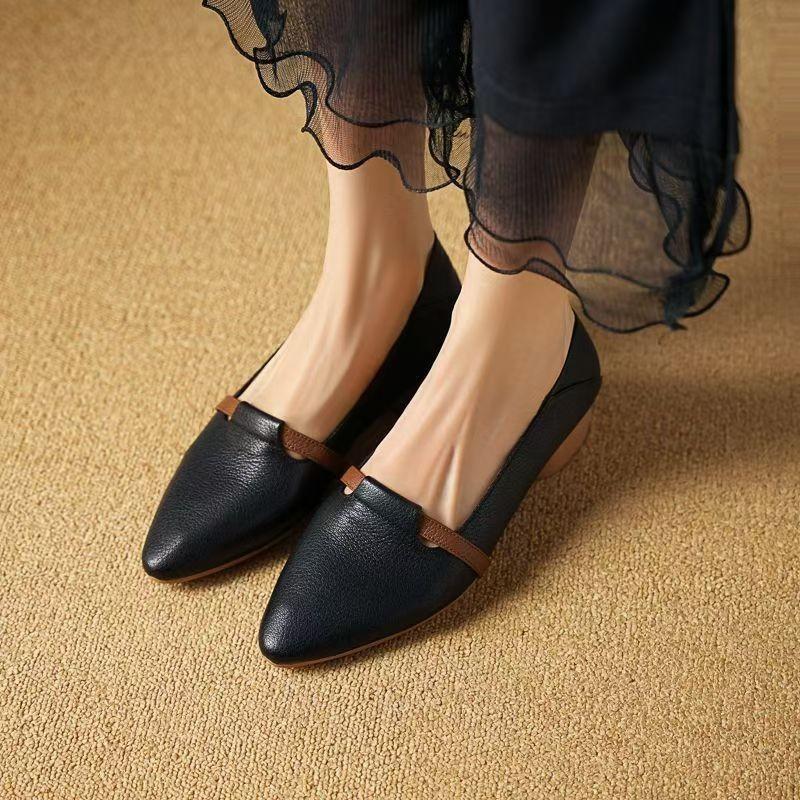 Pointed Single Shoes Women's New Fashionable Versatile Soft Leather Soft Sole Not Tired Feet Spring and Autumn Shallow Mouth