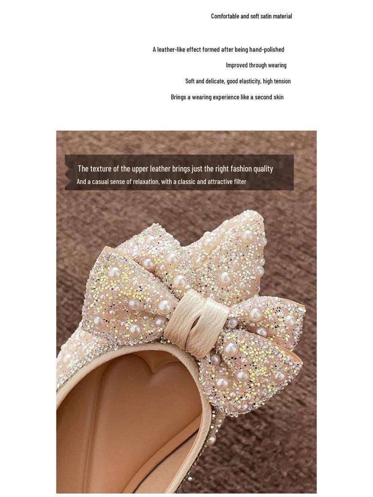 A33-3 Women's French Exquisite Rhinestone Pointed Toe Flat Shoes - Comfortable & Elegant for Banquets