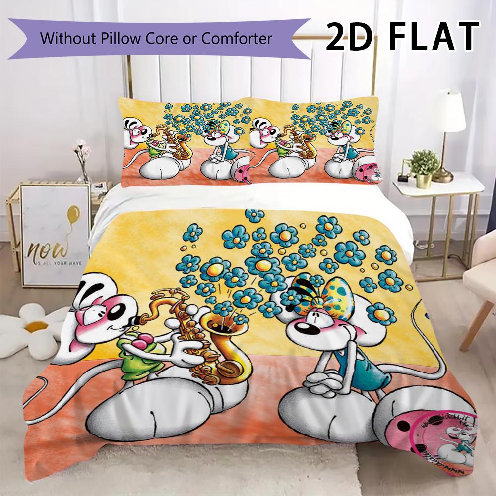 Diddl Pattern Bedding Uilt Set Uilt Cover Pillowcase Home Decoration Birthday Gift (1 * Duvet Cover + 2 * Pillowcase Without Core)