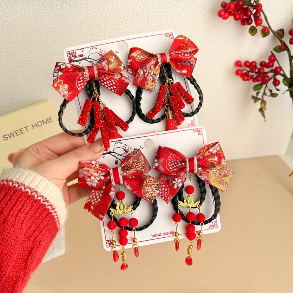 2 szt. Nowy rok nakrycie głowy Hanfu klips boczny w stylu chińskim peruka warkocz szpilka dziecięca kokardka szpilka do włosów dziewczyny