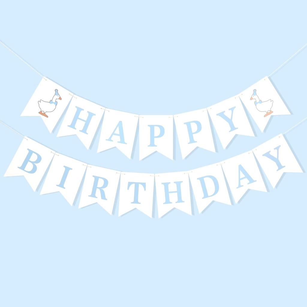 One Silly Goose Happy Birthday Banner - Blue One Silly Goose 1st Birthday Decorations,Baby Boy First Party Theme Decor,Baby Boy Birthday Banner