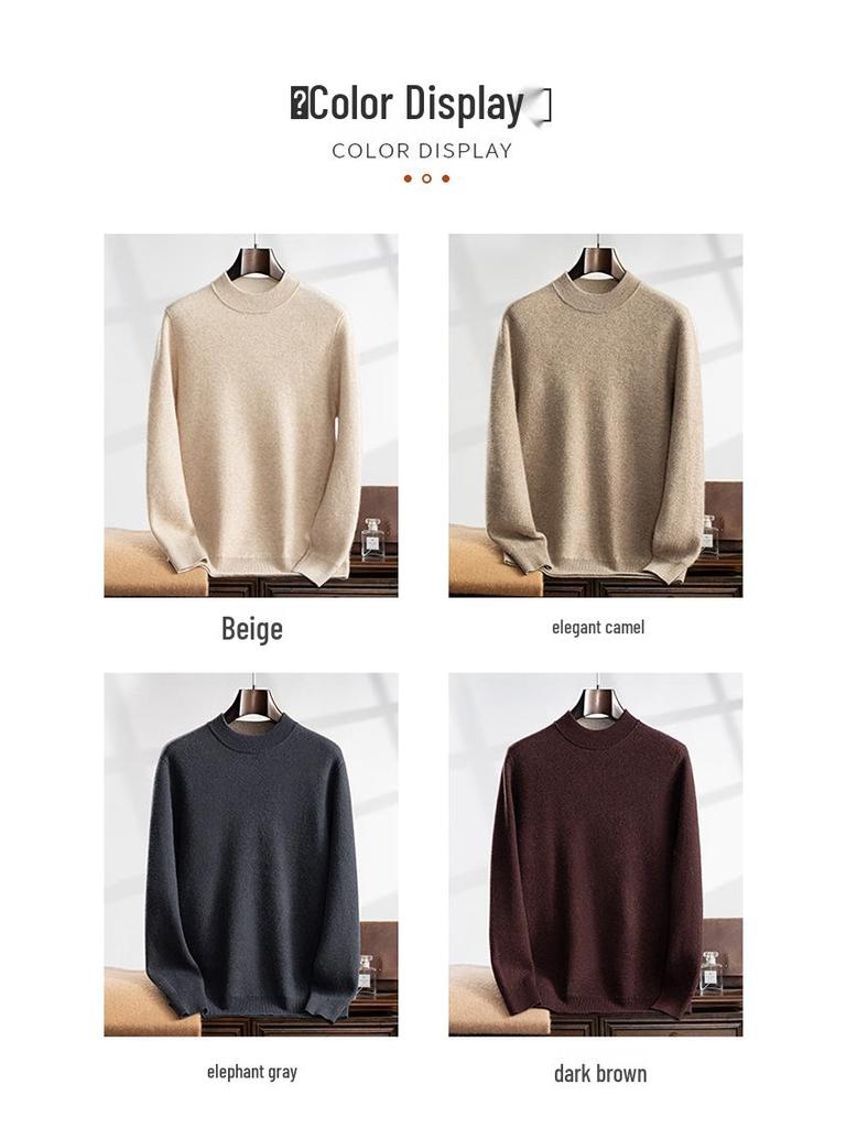 Men's Autumn/Winter Thickened Cashmere Knit Half-High Neck Sweater - Business Casual, Loose Fit, Plus Size