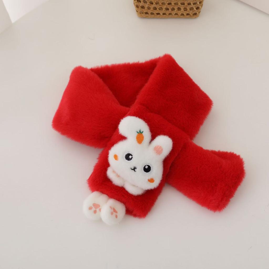 Boys Girls Winter Scarfs Thick Plush Cross Children's Scarf Baby Bib Cute Cartoon Rabbit Faux Fur Neck Protection Warm Shawl