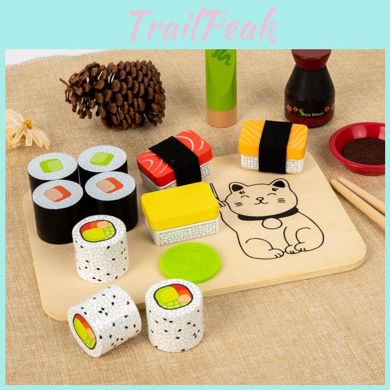 Pretend Kitchen Play Toy Wooden Sushi Cake Children Learning Creative Play Gift
