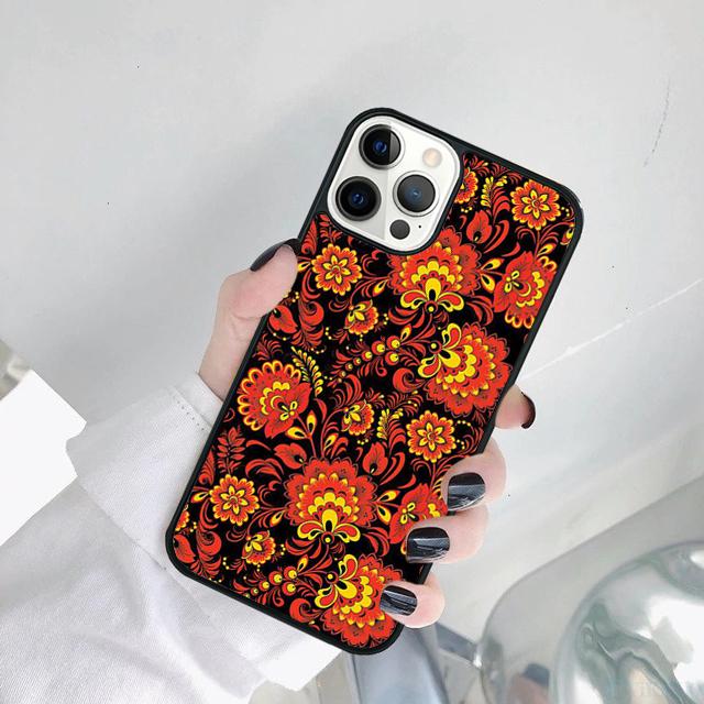 

Khokhloma Russian Pattern Flower Phone Case For iPhone 17 Air 15 16 14 11 12 13 Pro MAX Plus iPhone 14plus