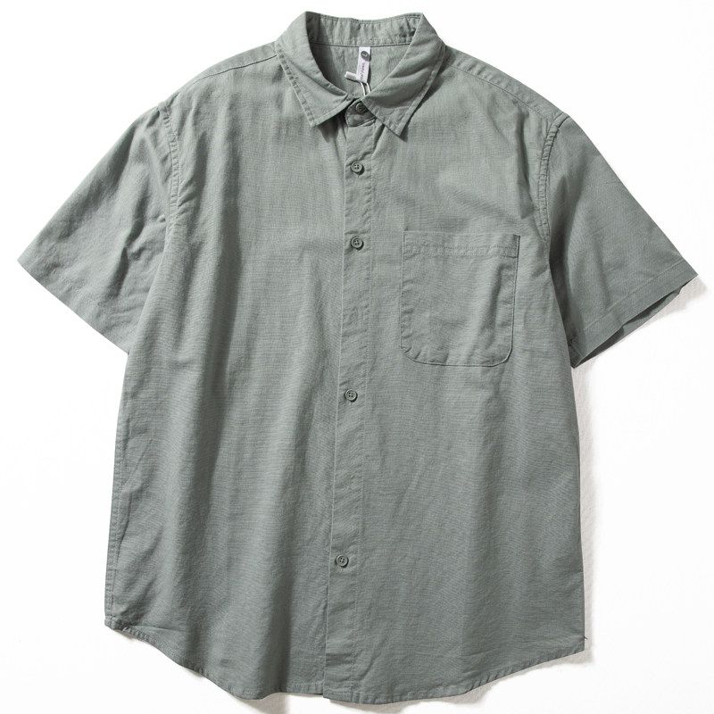 Linen Shirt Men's Short-Sleeved Summer Thin Breathable Chinese Style Linen Top Solid Color Casual Loose Cotton and Linen Shirt