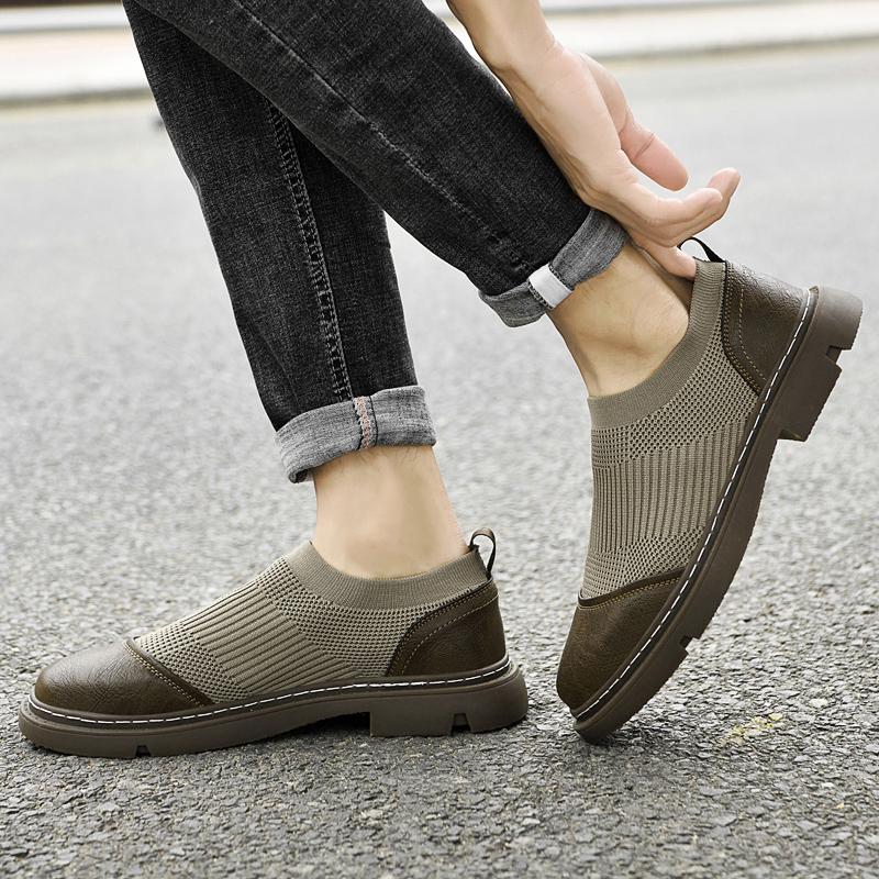 Fashion Fashion Thick Bottom Leather Loafers Shoe Brand Handmade Men Quality Woven Mesh Shoes Breathable Social Masculino Business Shoes