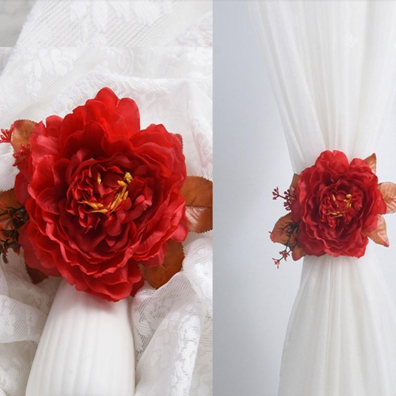 Cloth Flower Curtain Tie Backs Rose Curtain Tieback Clip Decorative Rope Holdbacks Window Buckle for Window Decoration