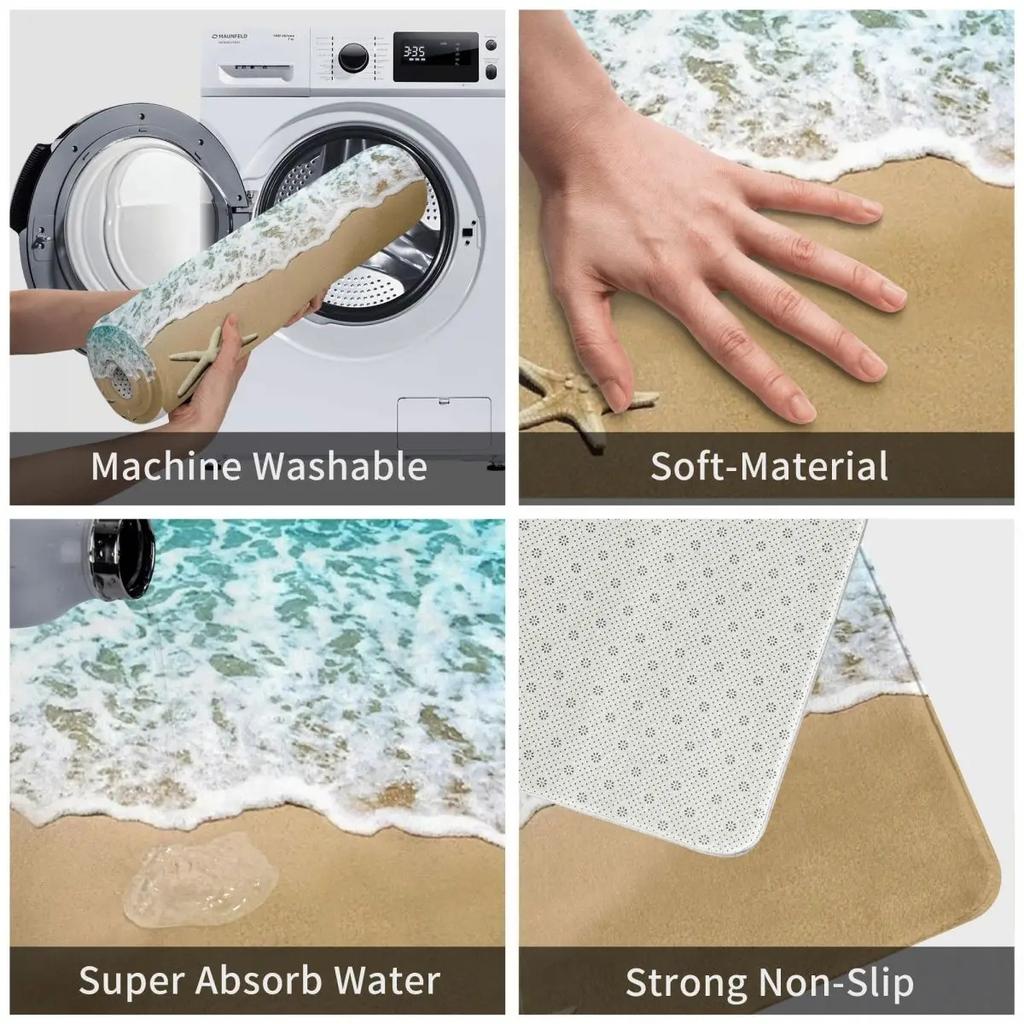 Ocean Beach Starfish Scenery Welcome Entrance Doormat Decor Kitchen Hallway Balcony Long Rug Bathroom Anti-slip flannel Foot Pad