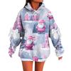 Ladies' Christmas Printed Bow Long Sleeved Loose Fitting Headband With Rope Hooded Sweatshirt Top