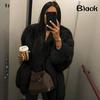 Moda inverno mulheres manga longa outwear pele de raposa quente cor sólida casaco grosso