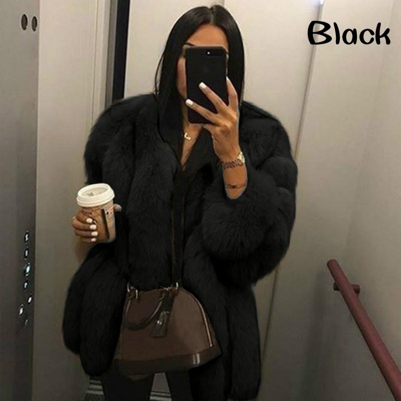 Moda inverno mulheres manga longa outwear pele de raposa quente cor sólida casaco grosso