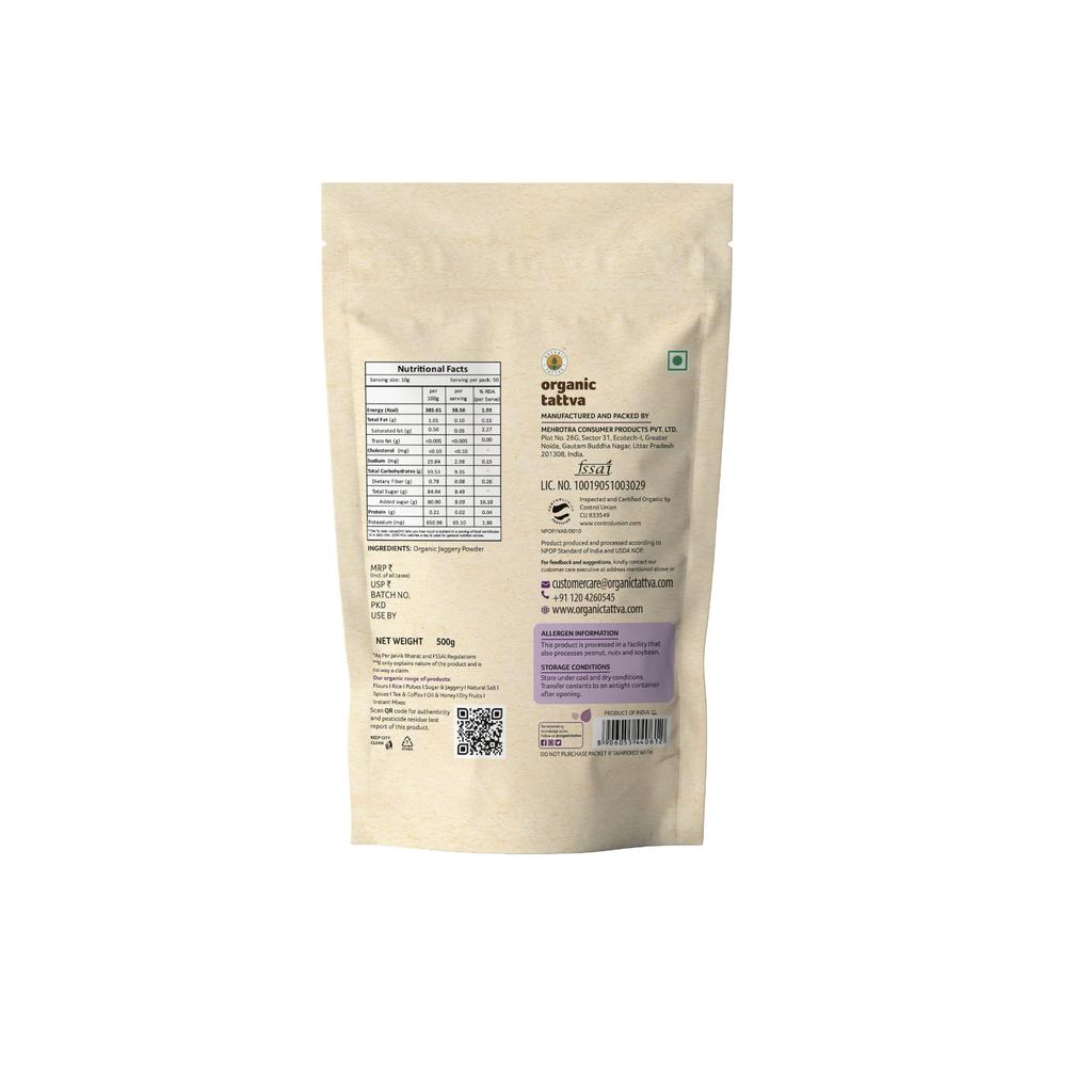 Organic Tattva Jaggery Powder 500gm | 100% Natural, Unrefined & Chemical-Free Sweetener | Healthy, Sugar Alternative Jaggery Powder Organic for Coo