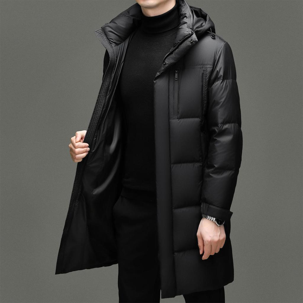 Men's Hooded 90% White Duck Down Jacket - Detachable, Warm Winter Coat