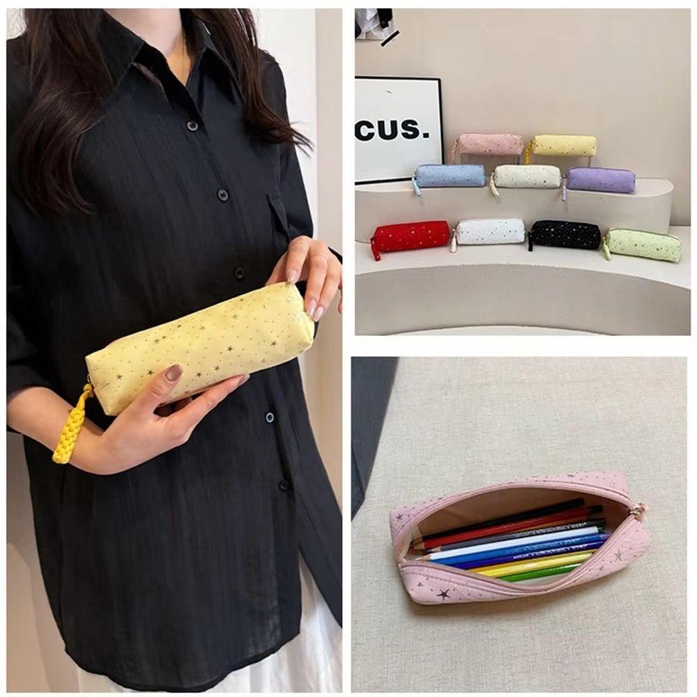 Printed Pencil Storage Bag Canvas Zipper Stationery Pouch Trendy Makeup Bag  Children