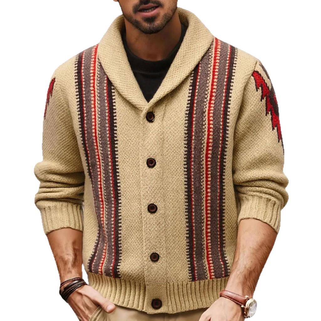 Men's Autumn/Winter Retro Jacquard Knit Cardigan, Long Sleeve, Style SY0056