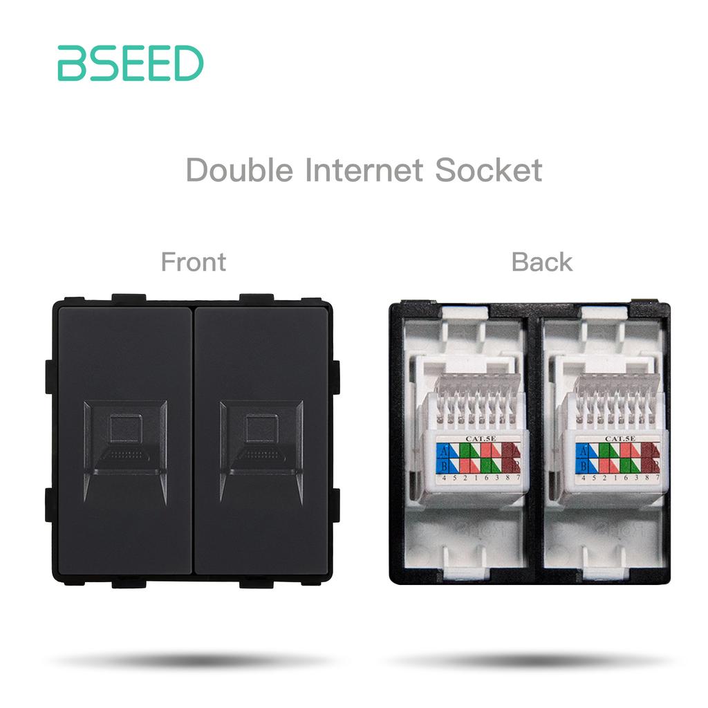 BSEED Glass Socket Frames 1/2/3Gang Mechanical Button Switches French Socket TV ST RJ45 CAT5 Type-c USB Sockets DIY Insert Parts