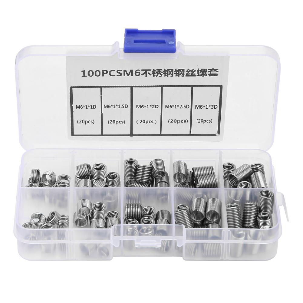 100pcs M6 Stainless Steel Coiled Wire Helical Screw Thread Inserts Set