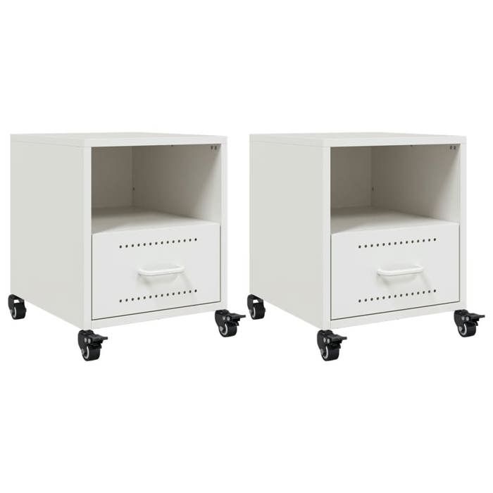 VidaXL Bedside Tables 2 Pcs White 36x39x43.5 Cm Steel, Cabinet, Bedroom Furniture, Phone Stand, 846715