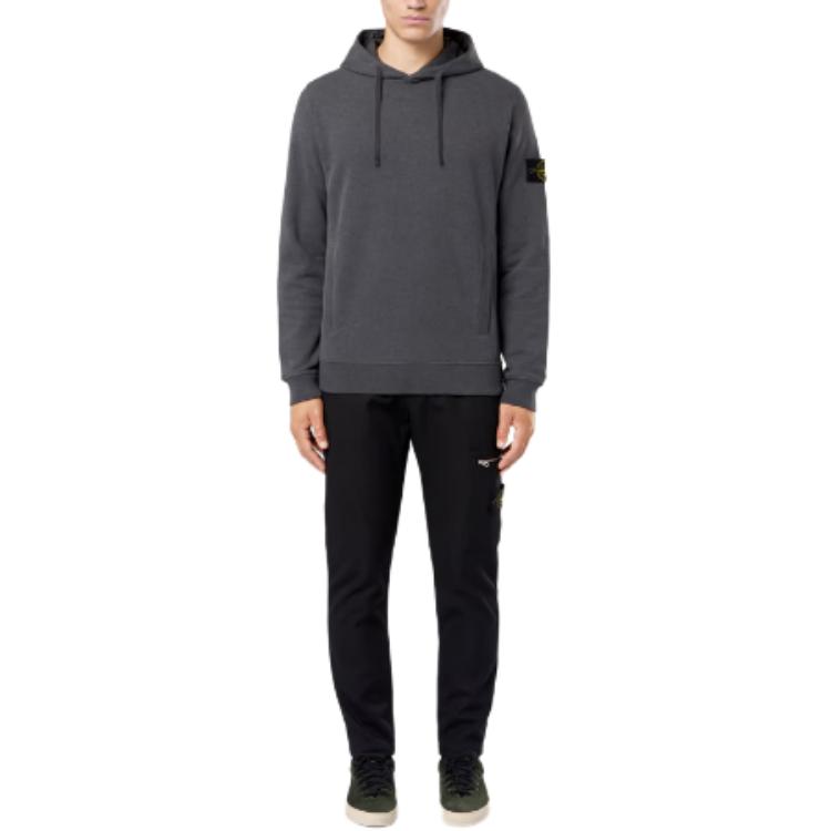 STONE ISLAND Solid Color Hooded Logo Print Long Sleeve Sweatshirt Men Sweatshirt Gray 811560820-V0M67