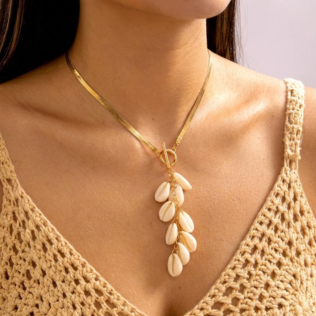 

Bohemian Imitation Pearl Pendant Necklaces For Women Shell Tassel Snake Chain Tassel Choker Summer Beach Party Vacation Jewelry