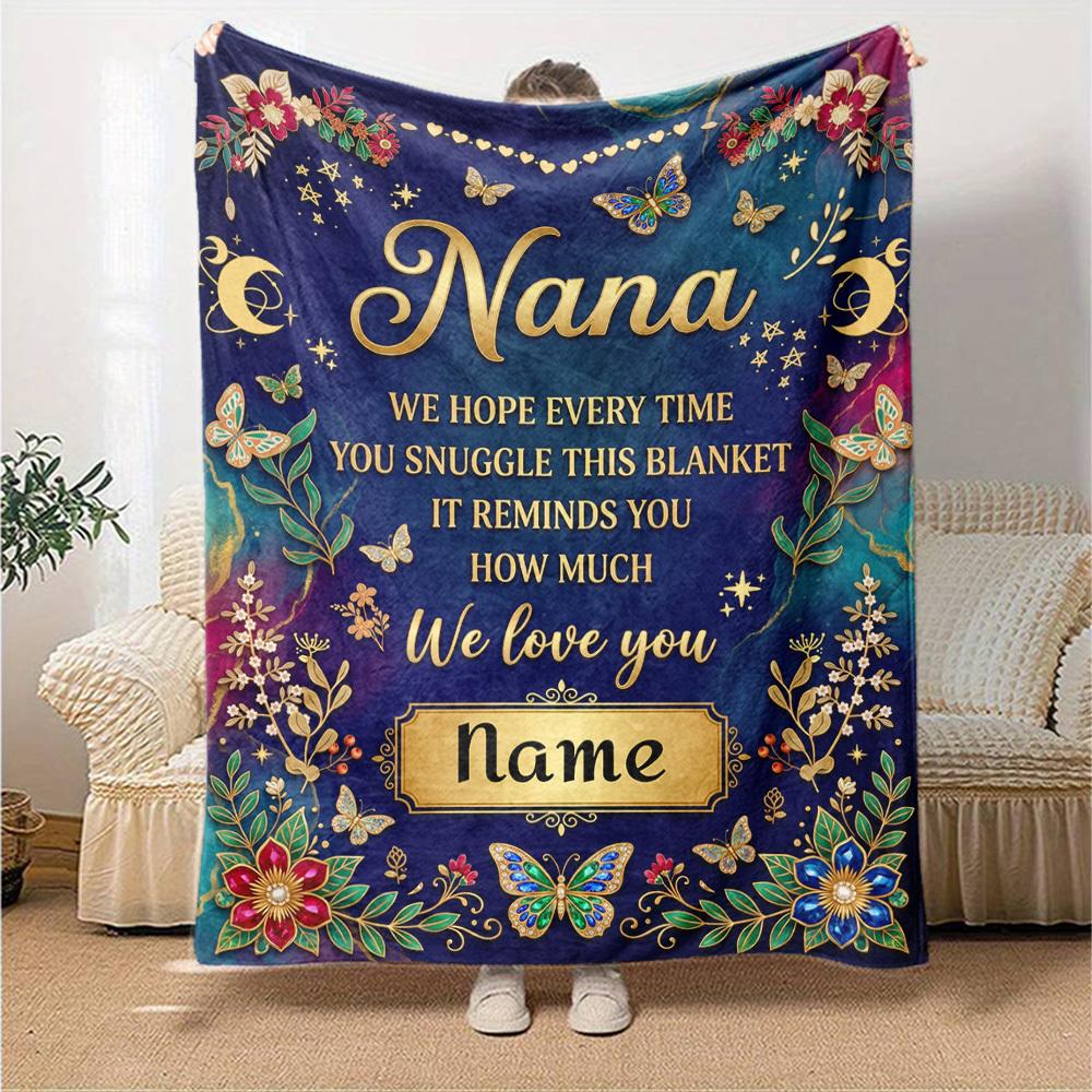 Nana'S Love Blanket Blanket Personalized Name Soft Warm And Versatile For Sofa Bed Office And Travel Machine Washable Comfortable In All Seasons Best