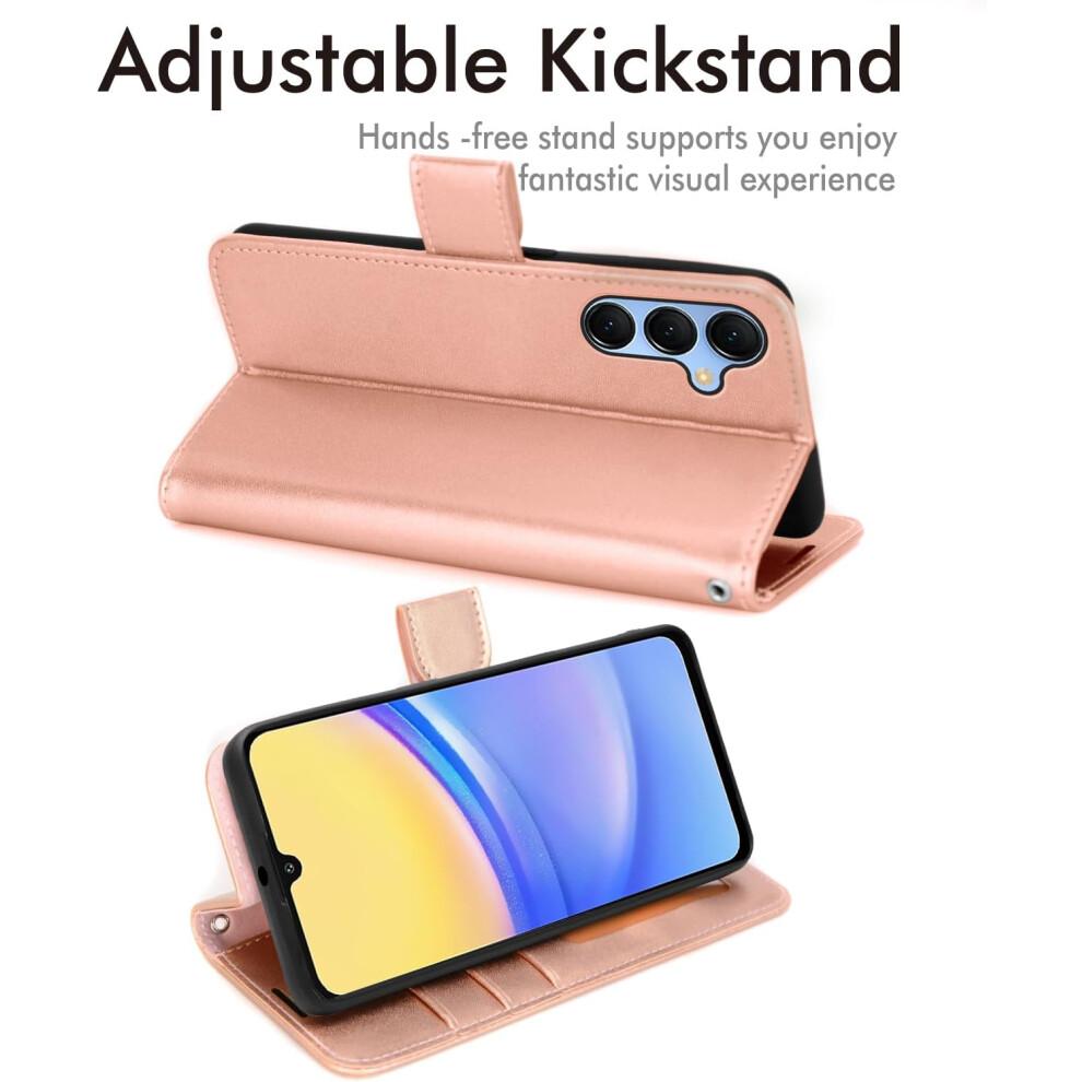 [Leather Wallet Case] Protective Cover with Cash & Card Holder, Stand and Wrist Strap For Samsung Galaxy A15 5g