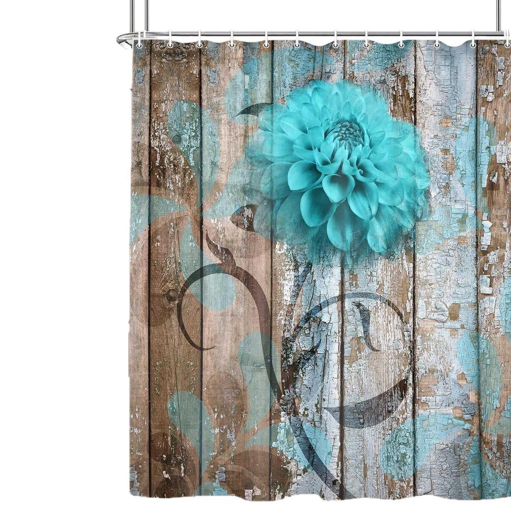 Cross-border Wood Grain Flower Shower Curtain: Waterproof, Digital Print, Home Bathroom Partition for Dry-Wet Separation.