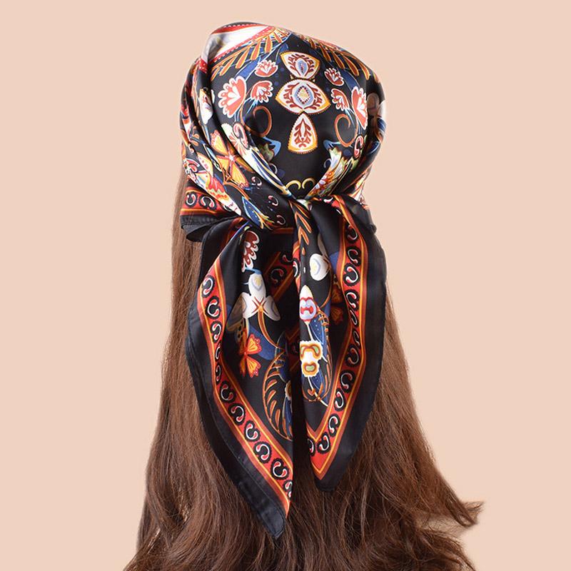 Luxury Design Square Scarf Silk Scarves Women Neck Hair Tie Band Hijab Kerchief Head Headband Smooth Bandana Female Foulard 70Cm