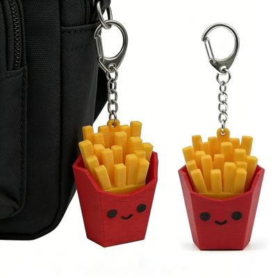 Schlüsselanhänger Anhänger 3D Gedruckt Pommes Frites Form Dekompressionsknopf Geräuschloses Drücken Mini Tragbar