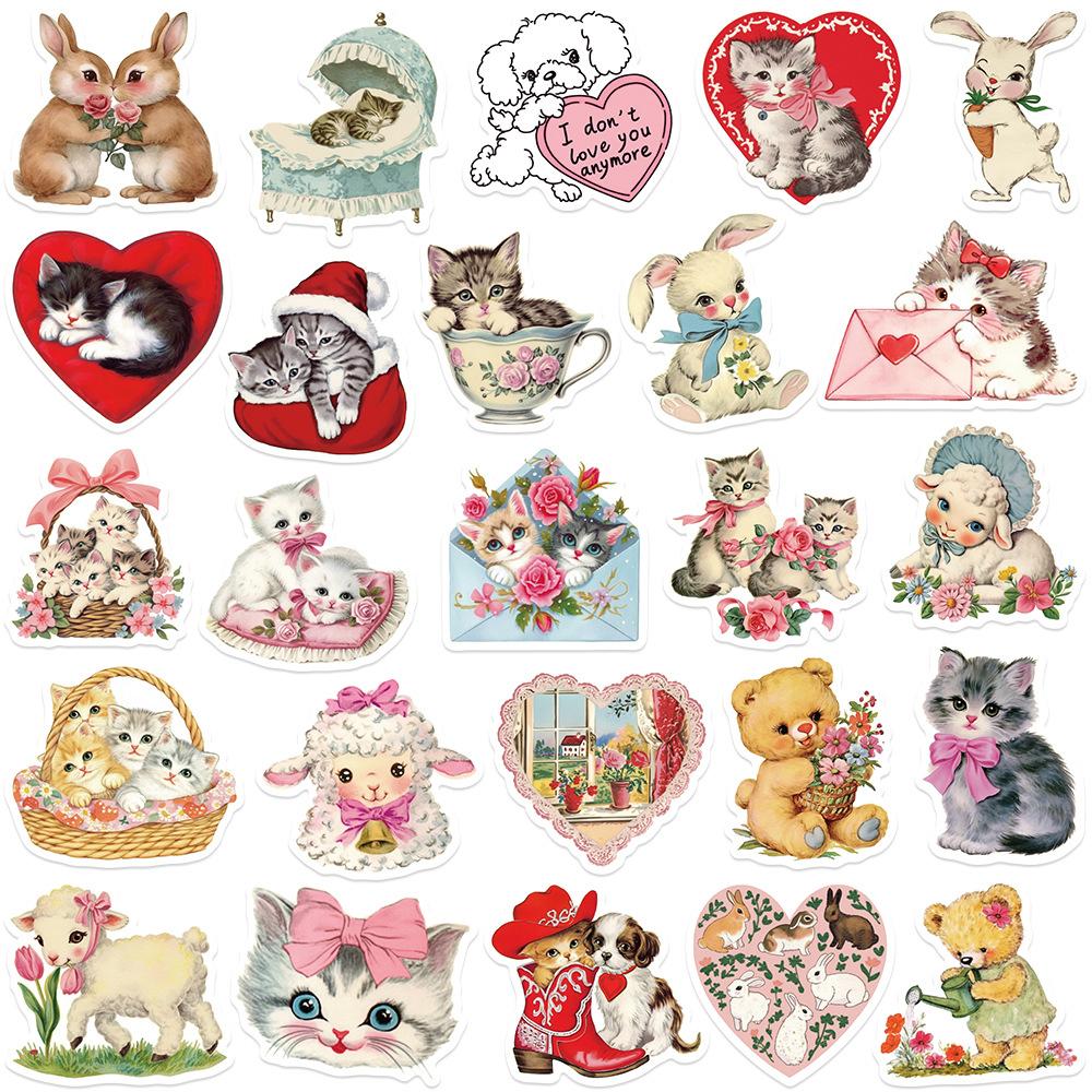 10/30/50pcs Retro Cartoon Animals Aesthetic Stickers Cute Graffiti Sticker DIY Water Bottle Phone Suitcase Decals Decoration Toy