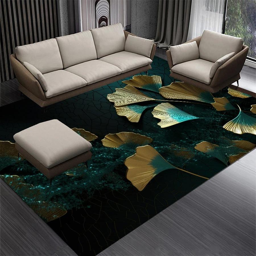 Luxuriöser Grüner Goldener Blätter Teppich Wohnzimmer Dekoration Schlafzimmer Teppich Dekoration Sofa Große Fläche Heimteppiche