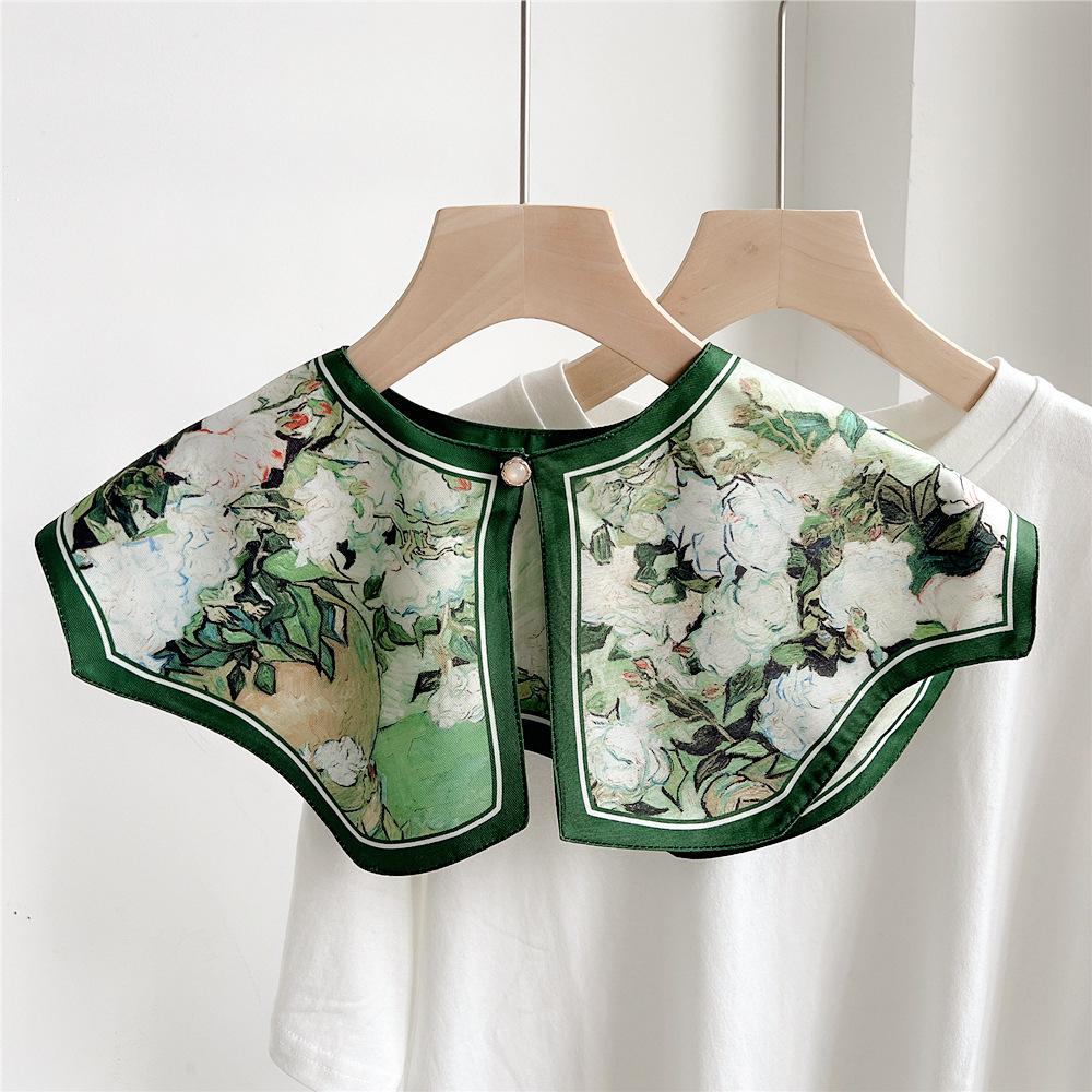 42*43cm Print Flower Sunscreen Shawl Scarf Decoration Fake Detachable Collar Protect Neck Shoulder Women Girl Dress Accessories