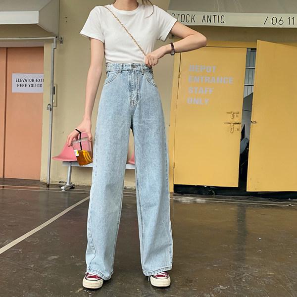 

Women s High-Waist Korean Style Retro Straight-Leg Jeans - Slimming Loose Fit, Floor-Length Wide-Leg Trousers Medium