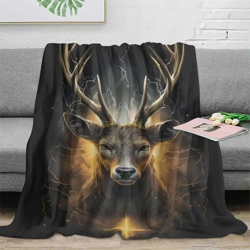 Comfortable and Versatile Deer Pattern - Flannel Blanket for Home, Camping, Picnics and Car Travel - Halloween Christmas